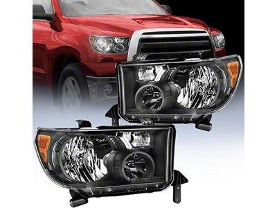 OE Style Headlights with Amber Corners; Chrome Housing; Clear Lens (07-13 Tundra w/o Level Adjuster)