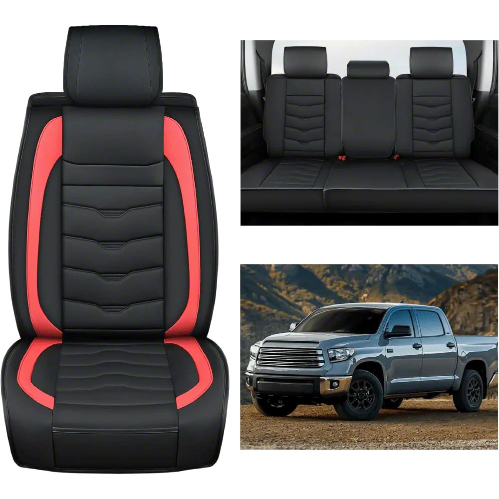 Tundra Waterproof Leather Front and Rear Seat Covers; Black and Red (07 ...