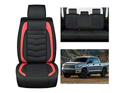 Waterproof Leather Front and Rear Seat Covers; Black and Red (07-24 Tundra CrewMax)