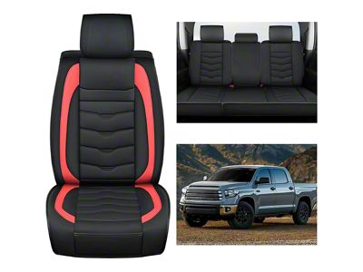 Waterproof Leather Front and Rear Seat Covers; Black and Red (07-24 Tundra CrewMax)