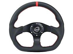 NRG Innovations Flat Bottom Steering Wheel; Black Leather with Red Stitching and Red Center Mark (Universal; Some Adaptation May Be Required)