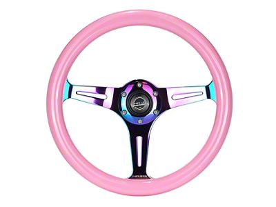 NRG Innovations Classic Wood Grain 350mm Steering Wheel; Neochrome and Pink (Universal; Some Adaptation May Be Required)