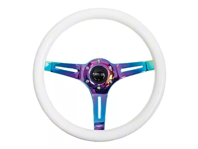 NRG Innovations Classic Wood Grain 350mm Steering Wheel; Neochrome and Glow In The Dark (Universal; Some Adaptation May Be Required)