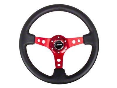 NRG Innovations Sport 350mm 3-Inch Deep Dish Steering Wheel with Holes; Black Leather with Red Spokes (Universal; Some Adaptation May Be Required)