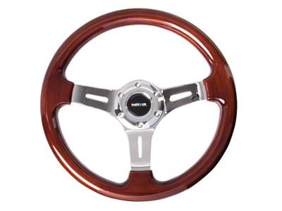 NRG Innovations Classic Wood Grain 350mm Steering Wheel; Chrome and Mahogany (Universal; Some Adaptation May Be Required)