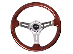 NRG Innovations Classic Wood Grain 350mm Steering Wheel; Chrome and Mahogany (Universal; Some Adaptation May Be Required)