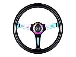 NRG Innovations Classic Wood Grain 350mm Steering Wheel; Neochrome and Black (Universal; Some Adaptation May Be Required)