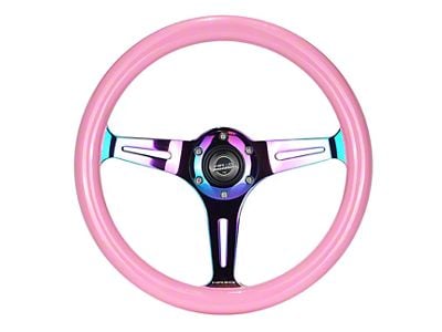 NRG Innovations Classic Wood Grain 350mm Steering Wheel; Neochrome and Pink (Universal; Some Adaptation May Be Required)