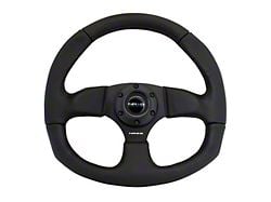 NRG Innovations Flat Bottom Steering Wheel; Black Leather with Black Stitching (Universal; Some Adaptation May Be Required)