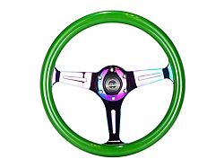 NRG Innovations Classic Wood Grain 350mm Steering Wheel; Neochrome and Green (Universal; Some Adaptation May Be Required)