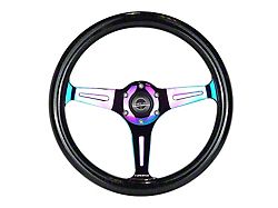 NRG Innovations Classic Wood Grain 350mm Steering Wheel; Neochrome and Galaxy Black (Universal; Some Adaptation May Be Required)