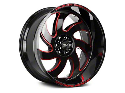 Off Road Monster M07 Gloss Black Candy Red Milled 6-Lug Wheel; 22x12; -44mm Offset (2024 Tacoma)
