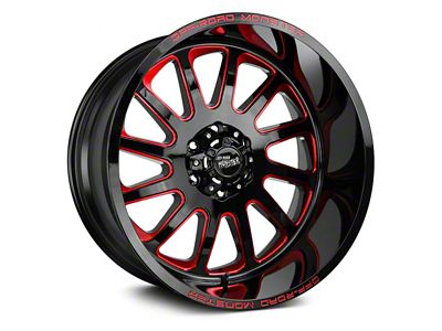 Off Road Monster M17 Gloss Black Candy Red Milled 6-Lug Wheel; 22x12; -44mm Offset (2024 Tacoma)