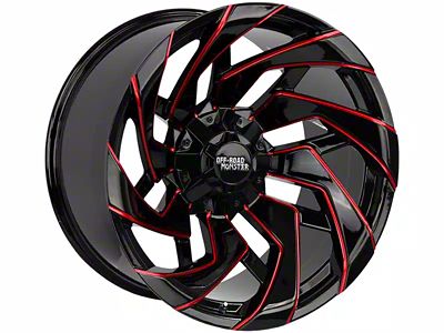 Off-Road Monster M24 Gloss Black Candy Red Milled Wheel; 20x10; -19mm Offset (22-24 Jeep Grand Cherokee WL)