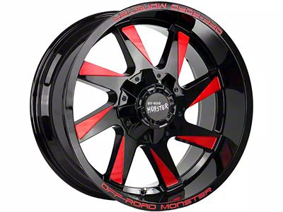 Off-Road Monster M80 Gloss Black Candy Red Milled Wheel; 20x12 (22-24 Jeep Grand Cherokee WL)