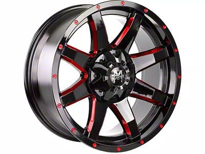 Off-Road Monster M08 Gloss Black Candy Red Milled Wheel; 20x9; 0mm Offset (99-04 Jeep Grand Cherokee WJ)