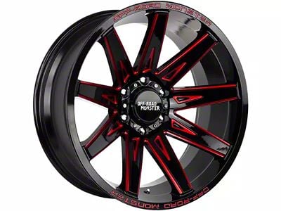 Off-Road Monster M25 Gloss Black Candy Red Milled Wheel; 20x10; -19mm Offset (99-04 Jeep Grand Cherokee WJ)