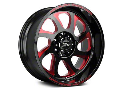 Off Road Monster M22 Gloss Black Candy Red Milled 6-Lug Wheel; 22x12; -44mm Offset (16-24 Titan XD)