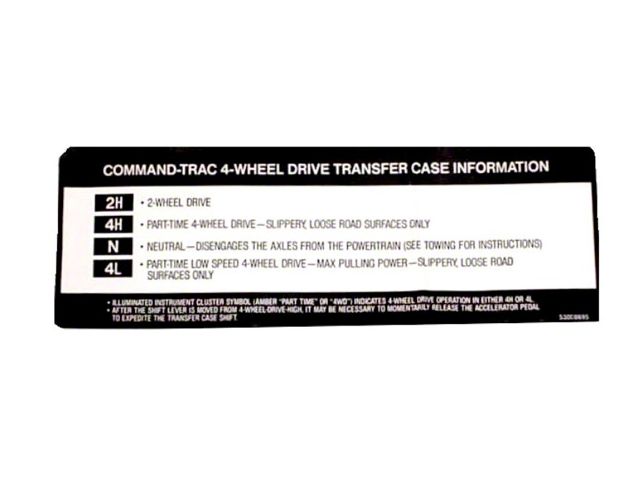 Transfer Case Sun Visor Decal (97-98 Jeep Wrangler TJ)