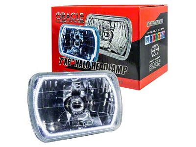 Oracle 7x6-Inch Sealed Beam Headlight with White Halo; Chrome Housing; Clear Lens (84-95 Jeep Cherokee XJ)