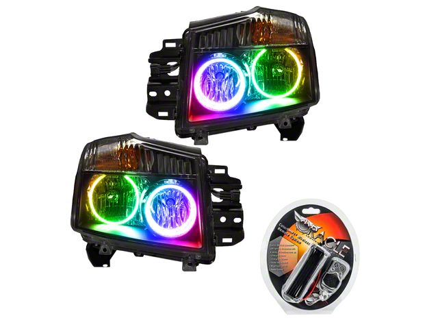 Oracle OE Style Headlights with ColorSHIFT LED Halos; Chrome Housing; Clear Lens (08-15 Titan)