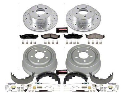 PowerStop Z23 Evolution Sport Brake Rotor, Pad and Drum Kit; Front and Rear (01-06 Jeep Wrangler TJ w/ Rear Drum Brakes)