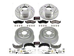 PowerStop Z23 Evolution Brake Rotor, Pad and Drum Kit; Front and Rear (92-98 Jeep Cherokee XJ w/ 9-Inch Rear Drums; 1999 Jeep Cherokee XJ w/ 3-1/4-Inch Composite Rotors & 9-Inch Rear Drums)