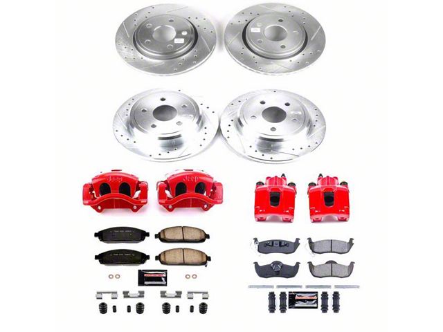 PowerStop Z23 Evolution Brake Rotor, Pad and Caliper Kit; Front and Rear (05-10 Jeep Grand Cherokee WK w/ Factory Jeep Logo Calipers, Excluding SRT8)