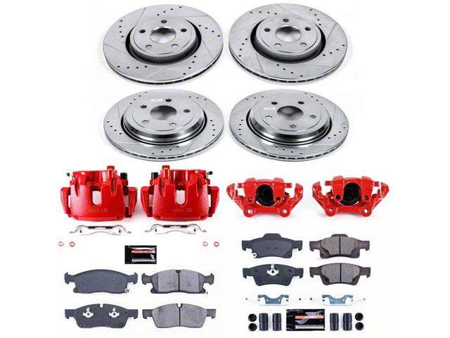 PowerStop Z23 Evolution Brake Rotor, Pad and Caliper Kit; Front and Rear (16-19 Jeep Grand Cherokee WK2 w/ Vented Rear Rotors, Excluding SRT & Trackhawk)