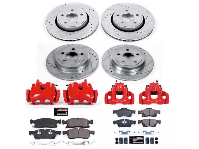 PowerStop Z23 Evolution Brake Rotor, Pad and Caliper Kit; Front and Rear (17-19 Jeep Grand Cherokee WK2 w/ Solid Rear Rotors, Excluding SRT & Trackhawk)