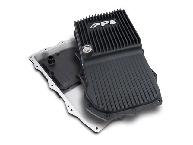 PPE Heavy-Duty Cast Aluminum Deep Transmission Pan; Black (18-24 2.0L or 3.0L EcoDiesel Jeep Wrangler JL w/ Automatic Transmission)