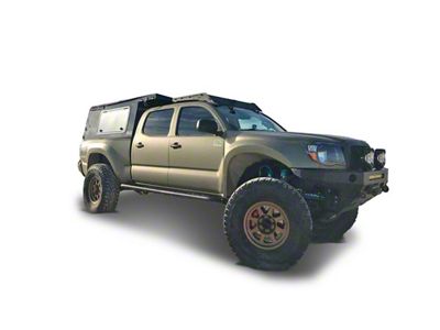 Prinsu Habitat Roof Rack with LP4 Light Pod Cutout Wind Deflector; White (05-23 Tacoma Access Cab, Double Cab)