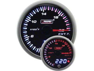 Prosport 52mm JDM Series Dual Display Exhaust Gas Temperature Gauge; Electrical; Amber/White (Universal; Some Adaptation May Be Required)