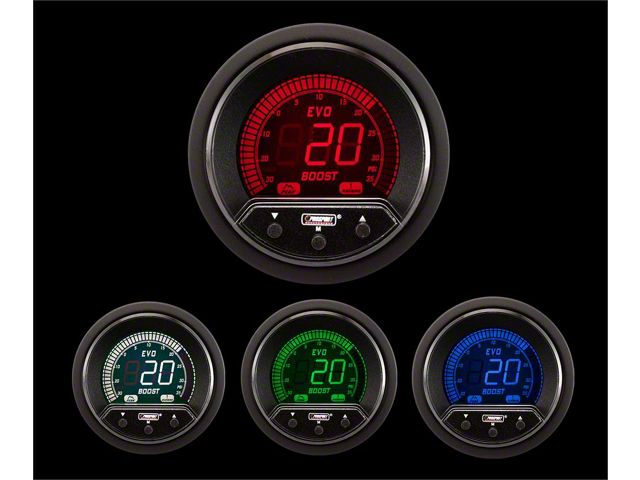 Prosport 52mm Premium EVO Series Evo Boost Gauge; Electrical; 35 PSI; Blue/Red/Green/White (Universal; Some Adaptation May Be Required)