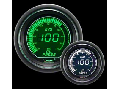 Prosport 52mm EVO Series Oil Pressure Gauge; Electrical; Green/White (Universal; Some Adaptation May Be Required)