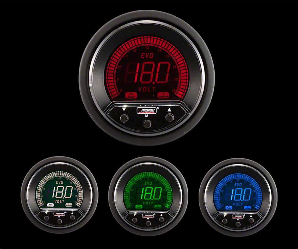 Prosport Tundra 52mm Premium EVO Series Volt Gauge; Blue/Red/Green ...