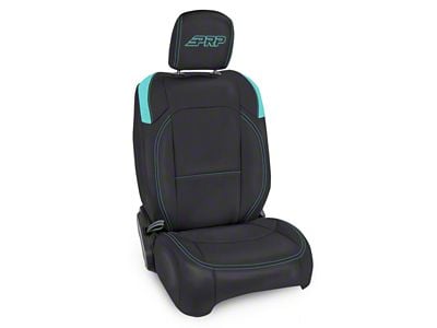 PRP Neoprene Front Seat Covers with MOLLE Back; Black and Teal (20-24 Jeep Gladiator JT)