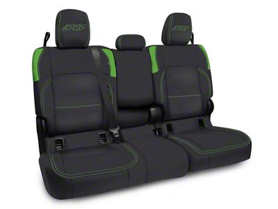 PRP Rear Bench Seat Cover; Black and Green Vinyl (20-24 Jeep Gladiator JT w/ Leather Seats)