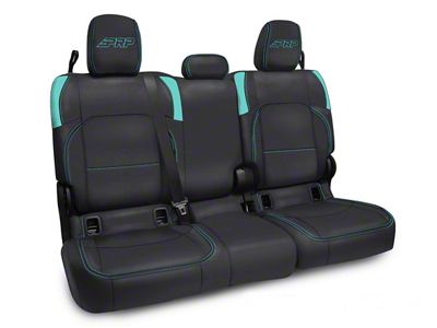 PRP Rear Bench Seat Cover; Black and Teal Vinyl (20-24 Jeep Gladiator JT w/ Cloth Seats)