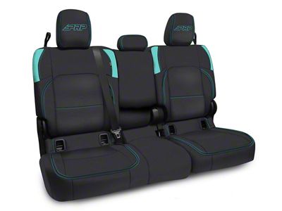 PRP Rear Bench Seat Cover; Black and Teal Vinyl (20-24 Jeep Gladiator JT w/ Leather Seats)