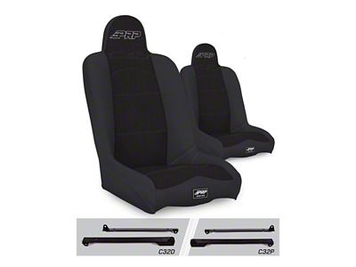 PRP Daily Driver High Back Suspension Seat and Mount Kit; Black (76-95 Jeep CJ7 & Wrangler YJ)