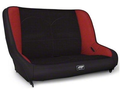 PRP Low Back Rear Bench Seat; Black and Red (97-06 Jeep Wrangler TJ; 07-18 Jeep Wrangler JK 2-Door)