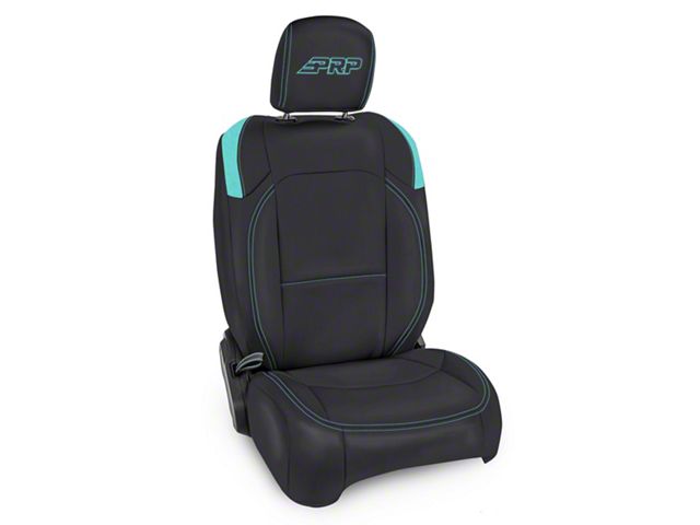 PRP Neoprene Front Seat Covers; Black and Teal (18-24 Jeep Wrangler JL 2-Door, Excluding Rubicon)