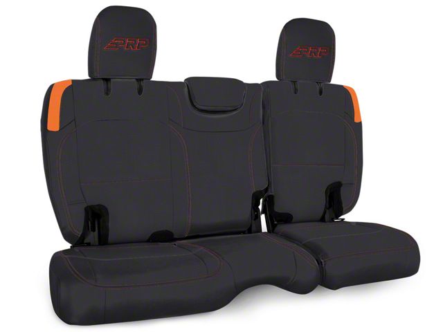 PRP Rear Bench Seat Cover; Black and Orange Vinyl (18-24 Jeep Wrangler JL 2-Door)