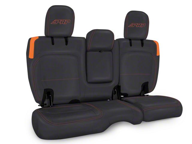 PRP Rear Bench Seat Cover; Black and Orange Vinyl (18-24 Jeep Wrangler JL 4-Door w/ Leather Seats)