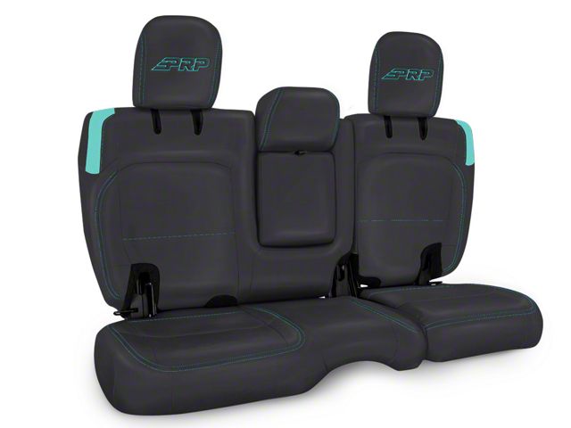 PRP Rear Bench Seat Cover; Black and Teal Vinyl (18-24 Jeep Wrangler JL 4-Door w/ Leather Seats)