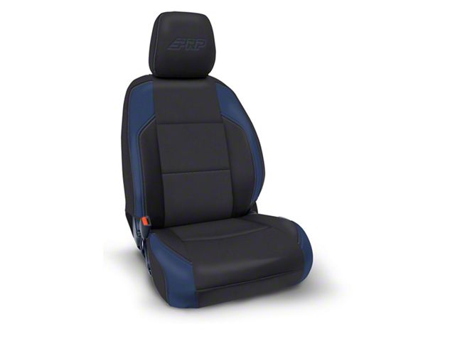 PRP Front Seat Covers; Black and Navy Blue (16-23 Tacoma w/ Electric Seat Adjusters)