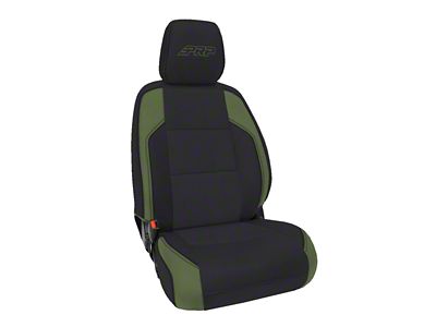 PRP Front Seat Covers; Black and Olive Green (16-23 Tacoma w/o Electric Seat Adjusters)