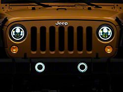 Quake LED Tempest 7-Inch Headlights and 4-Inch Fog Lights with White DRL Halo and Amber Turn Signal; Black Housing; Clear Lens (76-86 Jeep CJ5 & CJ7; 97-18 Jeep Wrangler TJ & JK)