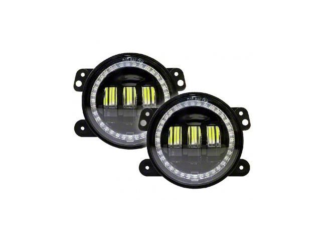 Quake LED Tempest 4-Inch Fog Lights with White DRL Halo and Amber Turn Signal (76-86 Jeep CJ5 & CJ7; 97-18 Jeep Wrangler TJ & JK)